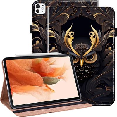 ALILANG Case for iPad Pro 11 Inch M5/M4 2025/2024 (6th/5th Generation) with Auto Sleep/Wake, PU Leather Shockproof Folding Stand Cover with Card Holder and Pen Holder -Owl