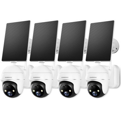 ZUMIMALL 2K Solar Security Cameras, 360 View Outdoor Camera Wireless Solar Powered, 2.4G WiFi Only, Spotlight/Siren/3MP Color Night Vision/2-Way Audio/AI Detection/IP66, Work with Alexa, 4-Pack