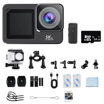 MOJMBSBY 5K 50fps Action Camera 170 Wide Angle 4800p 2.2 HD Touch Home Screen 64GB Card & 50 Piece Accessory Kit Waterproof Underwater