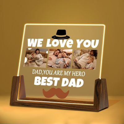 Hetano Fathers Day Best Customized Dad Gifts from Daughter Kids Wife, Custom Acrylic Plaque Night Light with Text Photo Pictures, Personalized Unique Creative Birthday Gift for Husband