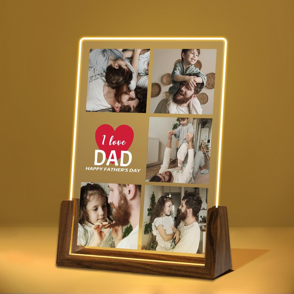 Hetano Best Fathers Day Personalized Dad Gifts from Daughter Kids Wife, Custom Festival Acrylic Plaque LED Night Light with Photo Pictures, Customized Unique Creative Birthday Gift for Husband
