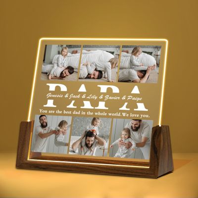 Hetano Best Personalized Fathers Day Unique dad Gifts from Daughter Kids Wife, Custom Acrylic Plaque Night Light with Name Photo Pictures, Customized Creative Birthday Gift for Husband Grandpa