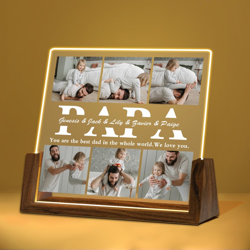 Hetano Best Personalized Fathers Day Unique dad Gifts from Daughter Kids Wife, Custom Acrylic Plaque Night Light with Name Photo Pictures, Customized Creative Birthday Gift for Husband Grandpa