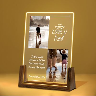 Hetano Fathers Day Best Custom Dad Gifts from Daughter Kids Wife, Personalized Acrylic Plaque LED Night Light with Text Photo Pictures, Customized Unique Creative Birthday Gift for Husband