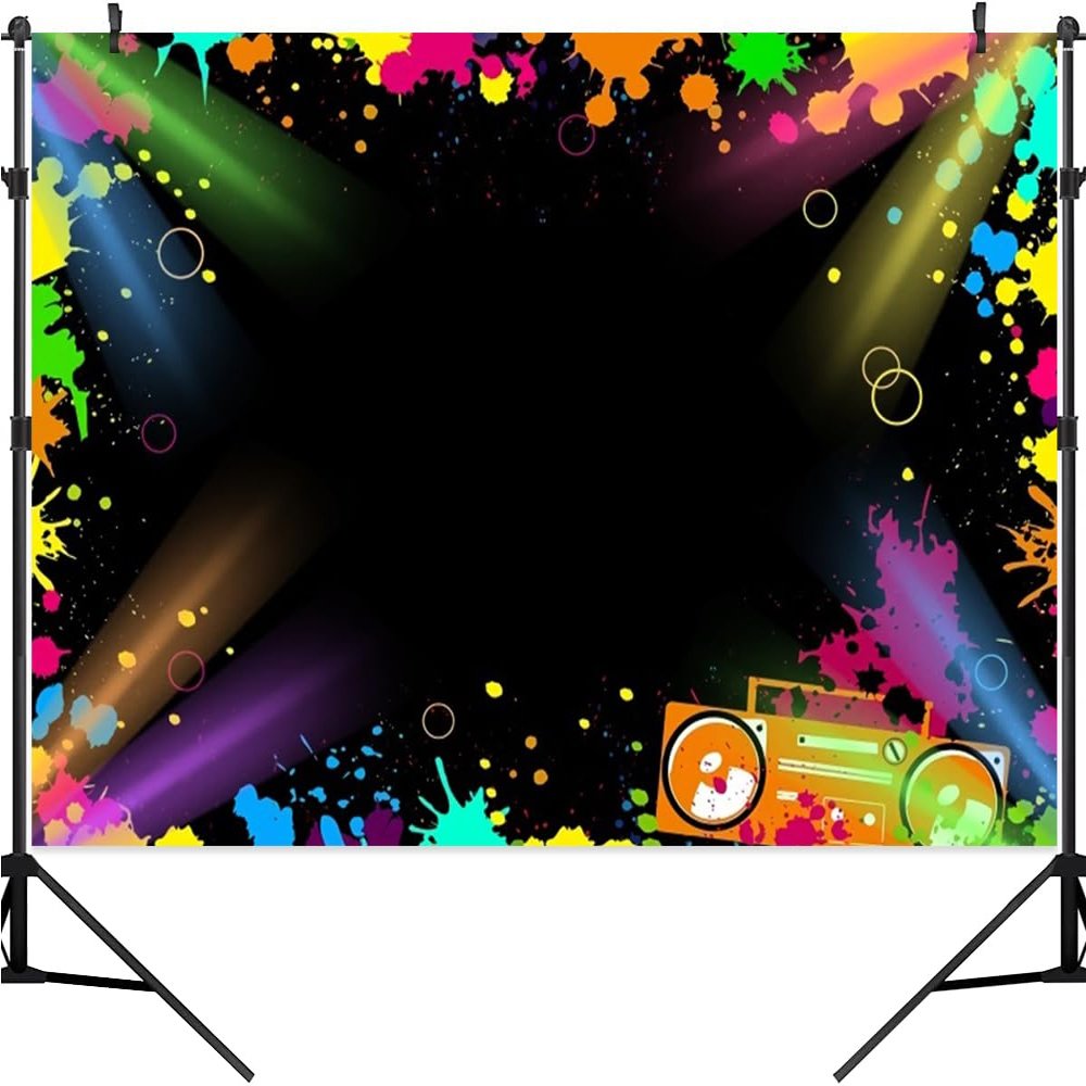Canessioa 12x8ft Neon Glow Party Backdrop, Let Glow Background Glow Party Themed Backdrop for Halloween Neon Birthday Party Decorations Neon Themed Birthday Party 80s Party Banner Decor Supplies
