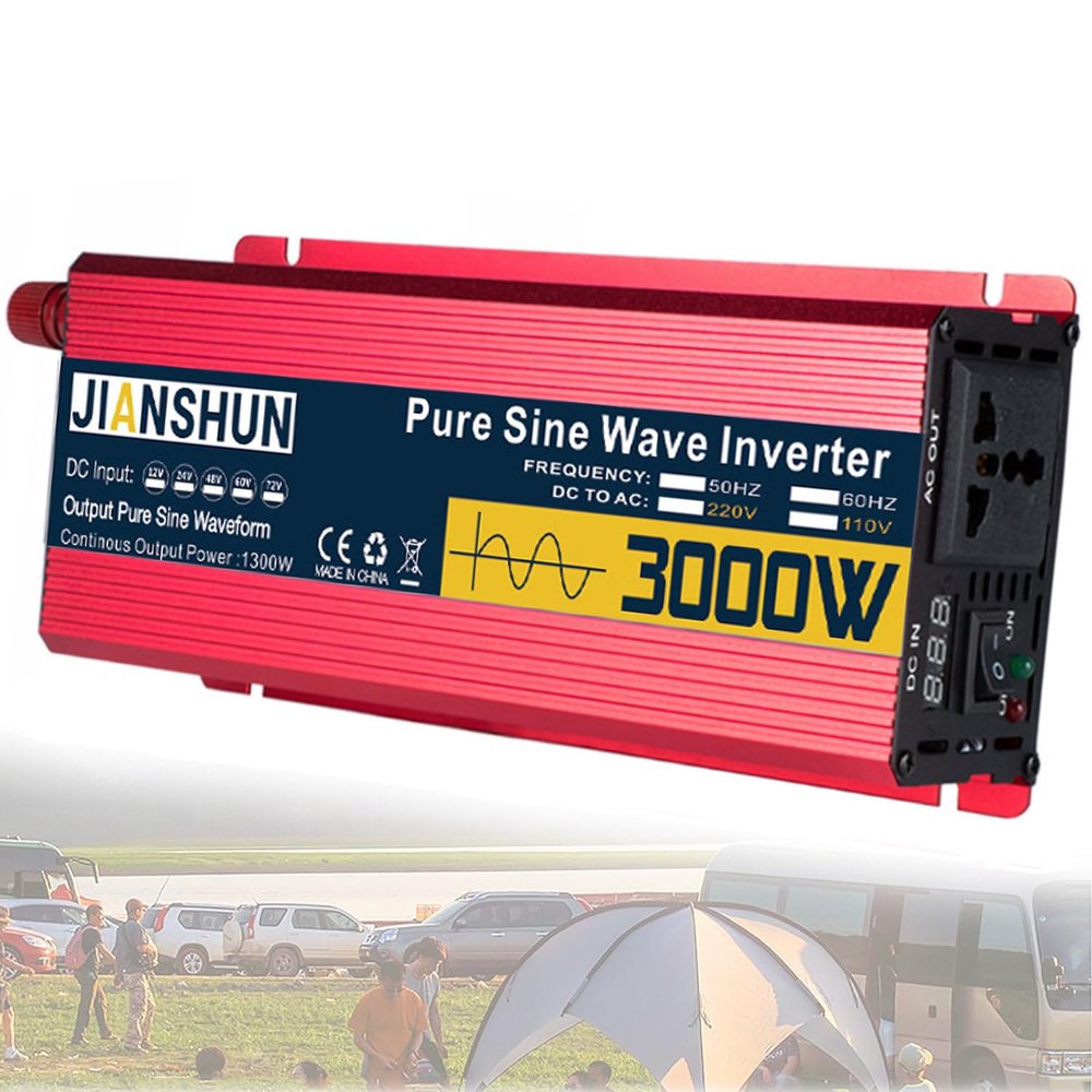 1600w/2200w/3000w Pure Sine Wave Power Inverter 12v/24v/48v/60v/ Dc to Ac 110v/230v with Socket, Display, for Rv,3000w-12Vto110V