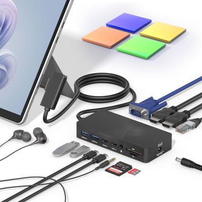Surface Dock, 12-in-1 Triple Displays VGA +Dual HDMI Surface Docking Station for Surface Pro 11/10/9/8/X/7/6/5/4/3, Surface Book 3/2/1, Surface Laptop go/6/5/4/3/2/1