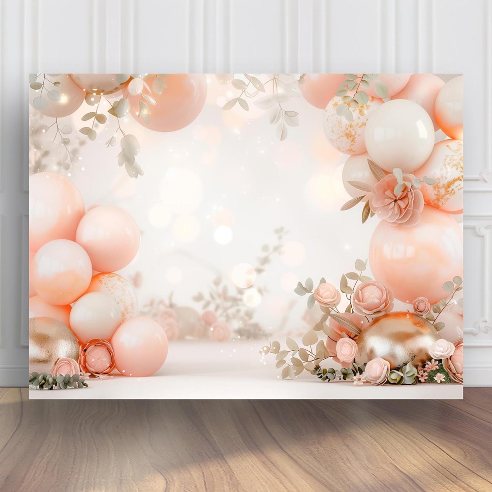 3D Balloon Arch Backdrop with Balloons and Flowers Photography Backdrop for Newborn Baptism Baby Shower Birthday Party Photo Background Photoshoot Booth Props (BG-1107,6.5x5ft)