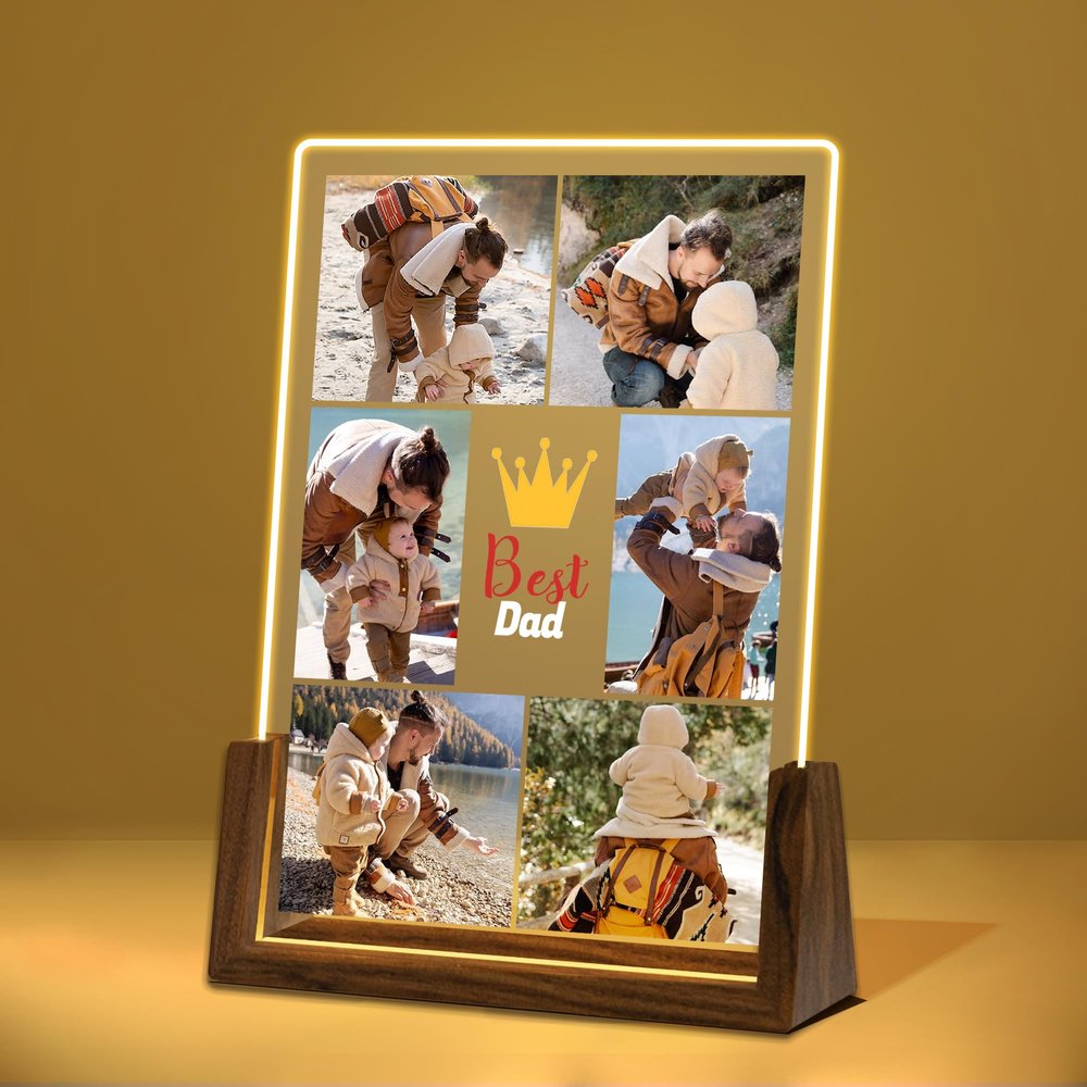 Hetano Best Fathers Day Custom Gifts Ideas for Dad from Daughter Kids Wife, Personalized Acrylic Plaque Night Light with Photo Pictures, Customized Unique Creative Birthday Gift for Husband Stepfather