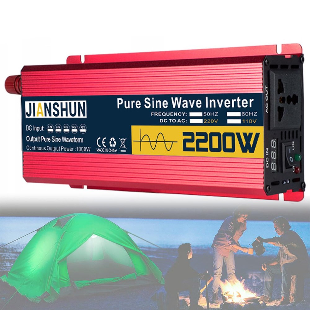 1600w/2200w/3000w High Efficiency Pure Sine Wave Power Inverters Dc 12v/24v/48v/60v to Ac 110/220v Converter,with Display & Ac Outlets,2200w-12Vto110V