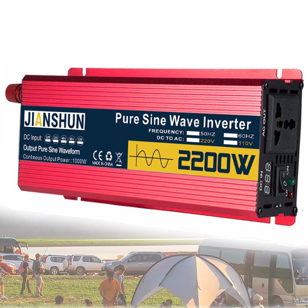 1600w/2200w/3000w Pure Sine Wave Power Inverter 12v/24v/48v/60v/ Dc to Ac 110v/230v with Socket, Display, for Rv,2200w-12Vto110V