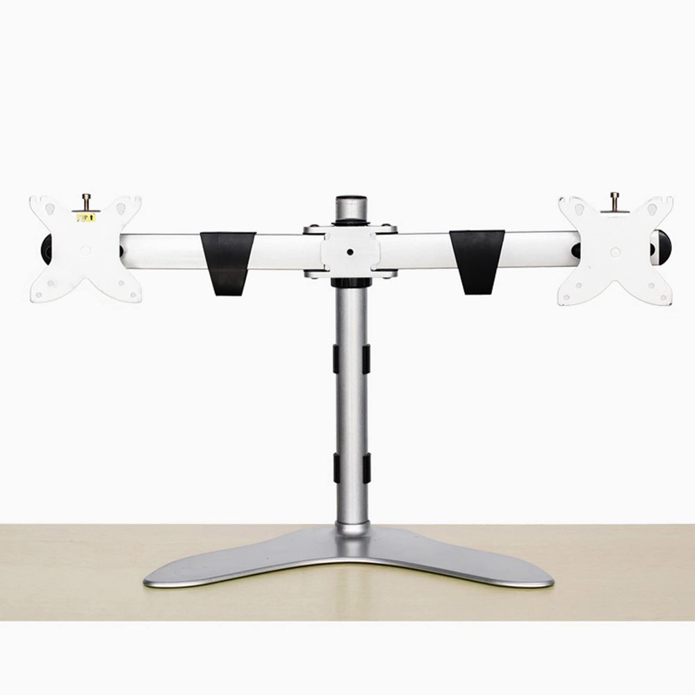 ELUKHT Dual Monitor Stand, Monitor Free-Standing Desk Stand for 2 Screens Up to 30 Inch, 8kg/17.6 Lbs Weight Capacity Per Arm