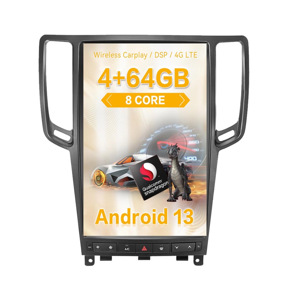 ZWNAV 14.4 inch Vertical Screen Car Stereo for Infiniti G37 G35 G25 Sedan Coupe 2007-2013,64GB Qualcomm 6125 Car GPS Navigation Head Unit, Wireless Carplay, Bluetooth,WiFi