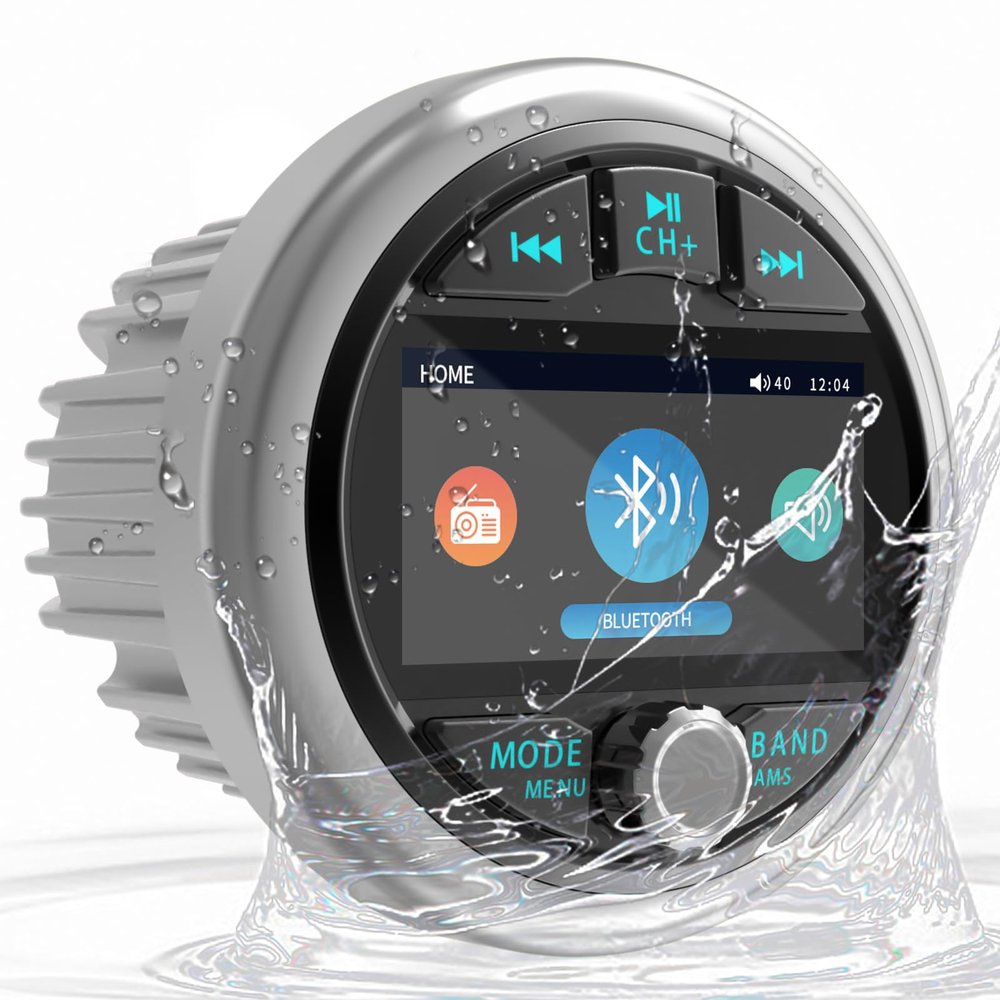 Bluetooth Marine Gauge Stereo System: Waterproof Boat AM FM Radio Receiver - 3 Inch LCD Display Digital Multimedia MP5 Player USB AUX Subwoofer 200 Watts Output