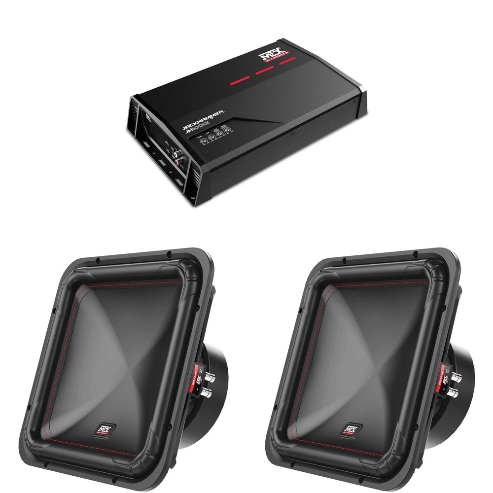 MTX S6512-44 S65-Series Square 12" 500W RMS Dual 4-Ohm Subwoofer (2) JH10001 Jackhammer Series 1100W x 1 @ 1-Ohm Class D Mono Block Amplifier