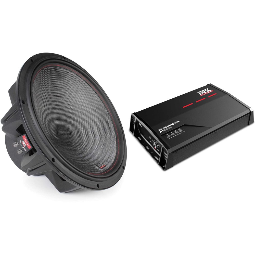 MTX 7515-22 75-Series 15" 750W RMS Dual 2-Ohm Subwoofer, and MTX JH10001 Jackhammer Series 1100W x 1 @ 1-Ohm Class D Mono Block Amplifier