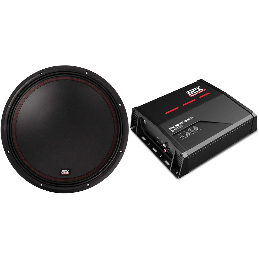 MTX JH5001 Jackhammer Series 500W x 1 @ 1-Ohm Class D Mono Block Amplifier, and MTX 5515-22 55-Series 15" 400W RMS Dual 2-Ohm Subwoofer