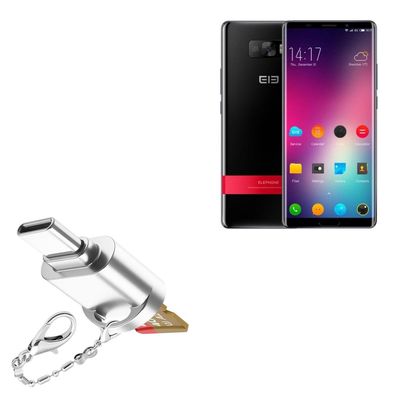 BoxWave Adapter Compatible with Elephone P11 3D - Micro SD Card miniReader, USB Type-C OTG Reader USB3.0 Adapter Keychain - Metallic Silver