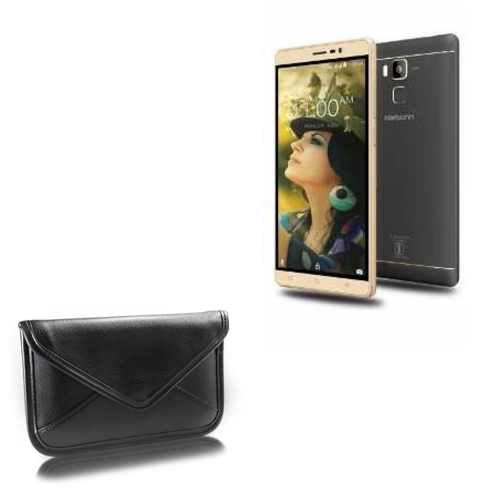 BoxWave Case Compatible with Karbonn Aura Note Play - Elite Leather Messenger Pouch, Synthetic Leather Cover Case Envelope Design - Jet Black
