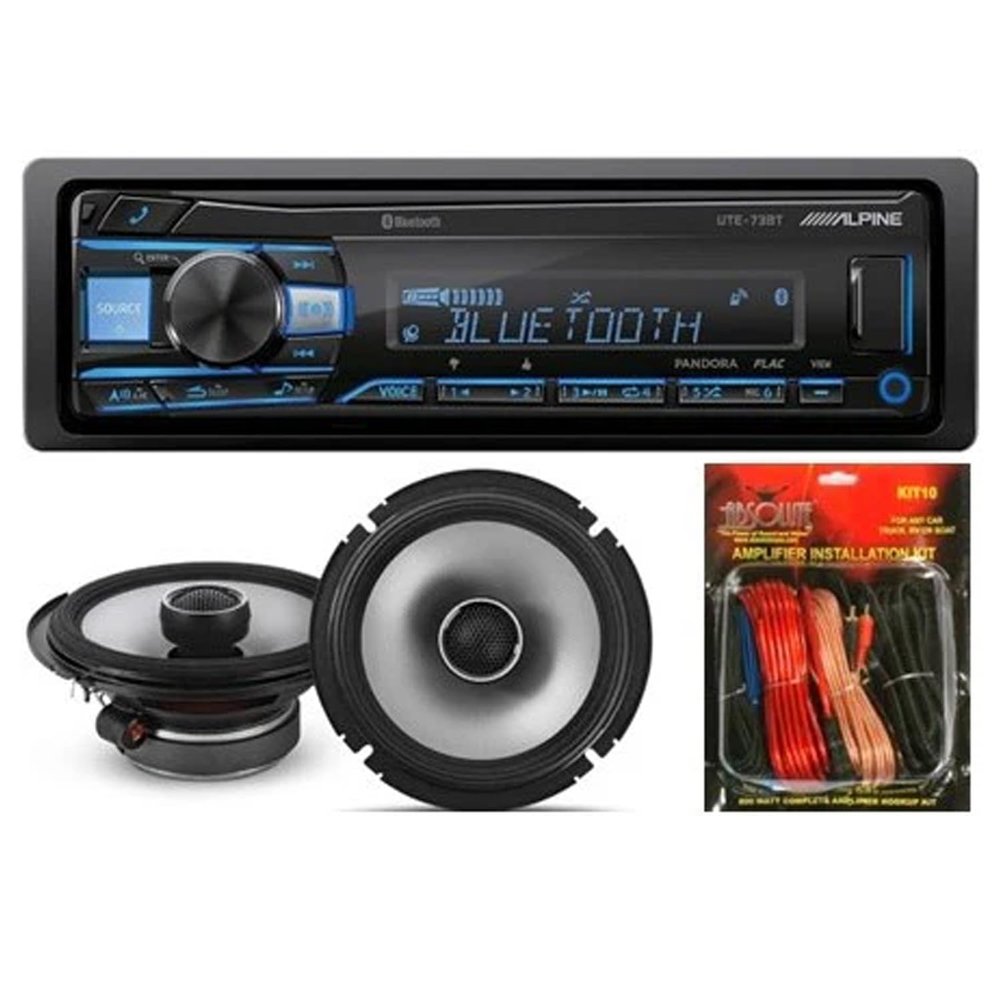 Alpine UTE-73BT in-Dash Digital Media Receiver Bluetooth & S2-S65 6.5" 480 Watts Coaxial Car Speakers & KIT10 Installation AMP Kit