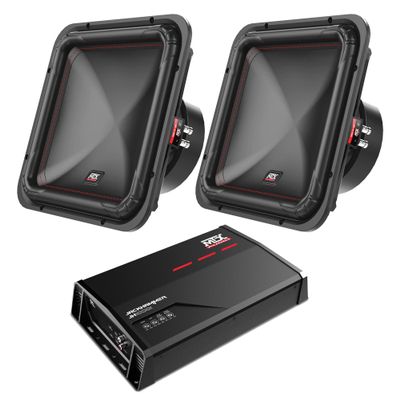 (2) MTX S6512-44 12" 500-Watt RMS Dual 4 Square Car Audio Subwoofer + JH10001 Amplifier