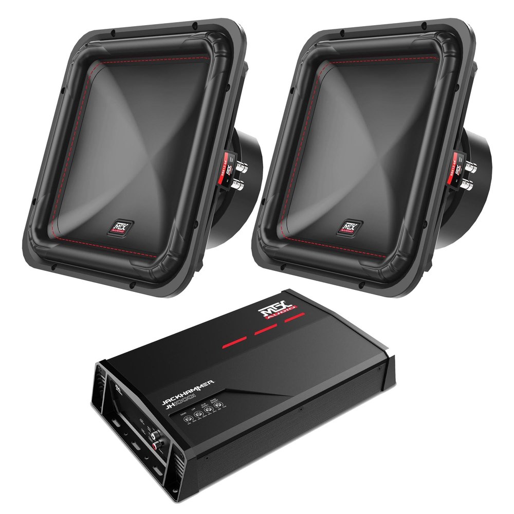 (2) MTX S6512-44 12" 500-Watt RMS Dual 4 Square Car Audio Subwoofer + JH10001 Amplifier