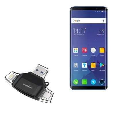 BoxWave Smart Gadget Compatible with Elephone U - AllReader SD Card Reader, microSD Card Reader SD Compact USB - Jet Black