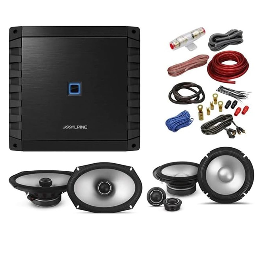Alpine S2-S65C 6.5" Component Set S2-S69 6x9 Coaxial Speaker S2-A36F Amplifier & KIT4 Installation AMP Kit