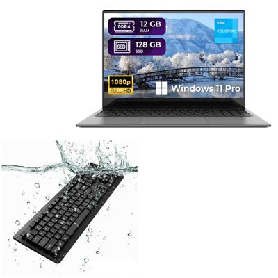BoxWave Keyboard Compatible with thunderb Notebook E156S - AquaProof USB Keyboard, Washable Waterproof Water Resistant - Jet Black