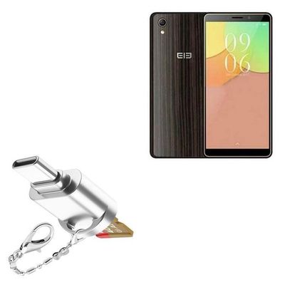 BoxWave Adapter Compatible with Elephone A2 - Micro SD Card miniReader, USB Type-C OTG Reader USB3.0 Adapter Keychain - Metallic Silver