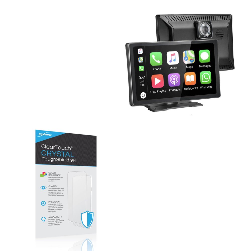 BoxWave Screen Protector Compatible with CARABC X1 Wireless Apple Carplay & Android Auto (9 in) - ClearTouch Crystal ToughShield 9H (2-Pack), Clear 9H Tough Flexible Film Screen Protector