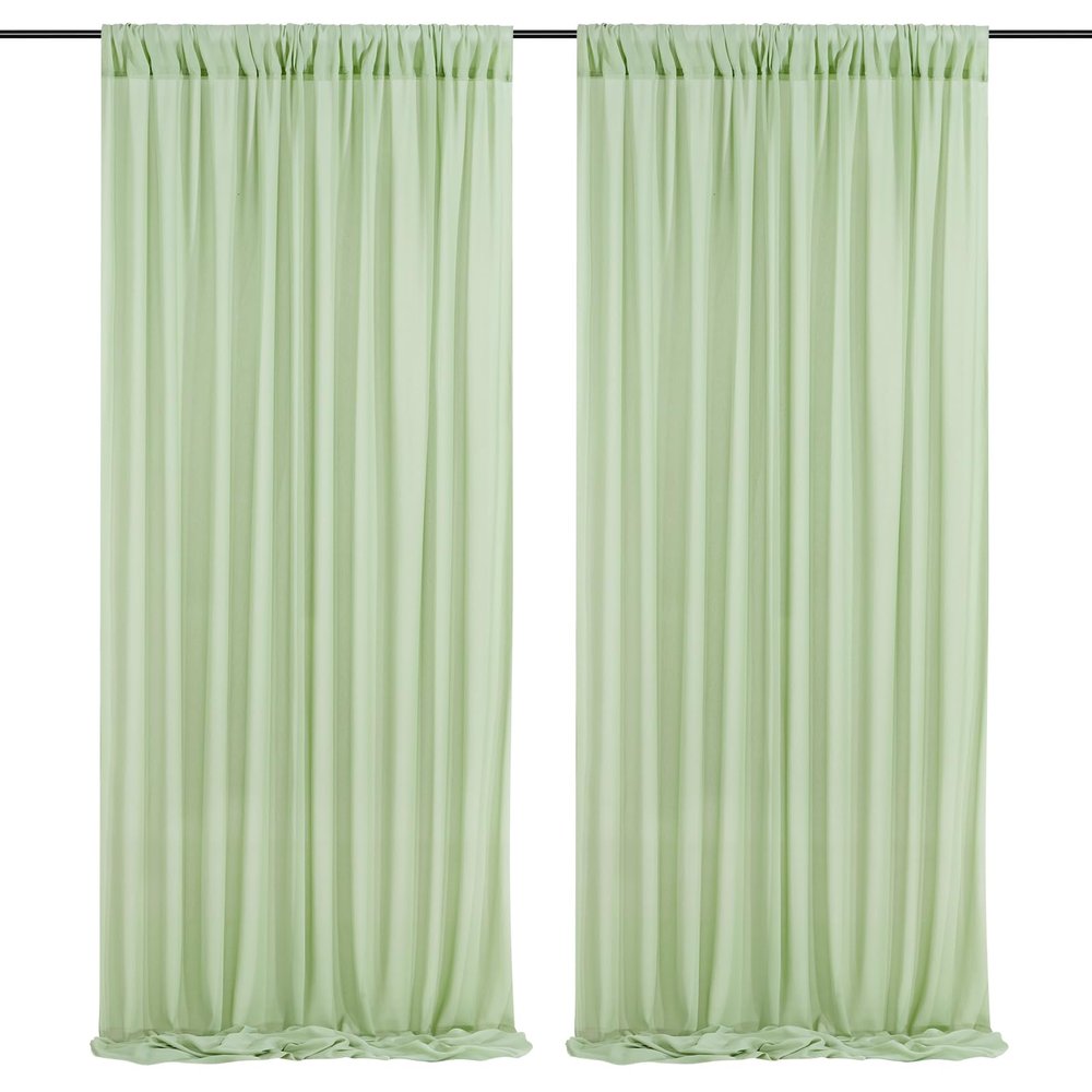 10ft x 8ft Sage Green Backdrop Curtains Sheer Chiffon Backdrop Curtain Photo Backdrop Drapes for Birthday Party Wedding Decorations 2 Panels 5ft x 8ft