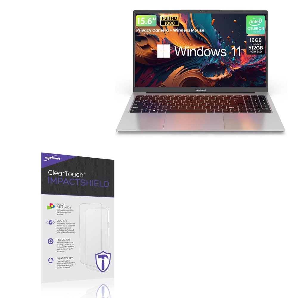 BoxWave Screen Protector Compatible with BHWW BaseBook Windows 11 Laptop (15.6 in) - ClearTouch ImpactShield (2-Pack), Impenetrable Screen Protector Flexible Film