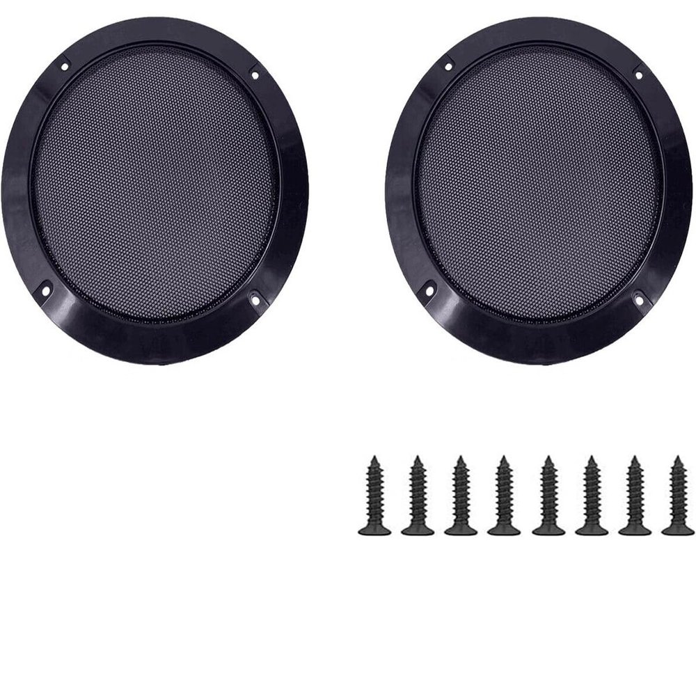 6.5" Universal Speaker Grille Mesh Cover, Round Decorative Ring Woofer Protection Grille Protective Cover for Cars Home Stereo DIY Accessories Black with 8Pcs Screws - (2 Pcs)