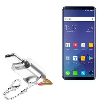 BoxWave Adapter Compatible with Elephone U Pro - Micro SD Card miniReader, USB Type-C OTG Reader USB3.0 Adapter Keychain - Metallic Silver
