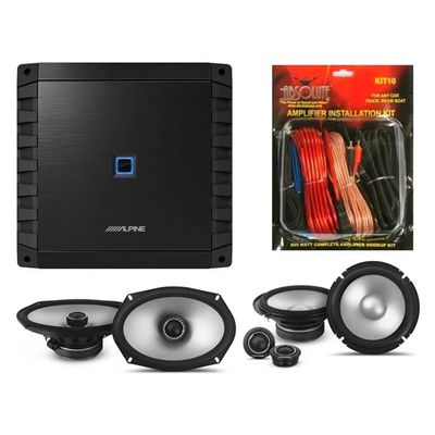 Alpine S2-S65C 6.5" Component Set S2-S69 6x9 Coaxial Speaker S2-A36F Amplifier & KIT10 Installation AMP Kit