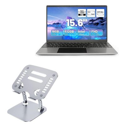 BoxWave Stand and Mount Compatible with Hcjip 20024NEW Laptop Computer (15.6 in) - Executive VersaView Laptop Stand, Ergonomic Adjustable Viewing Angle Metallic Riser - Metallic Silver