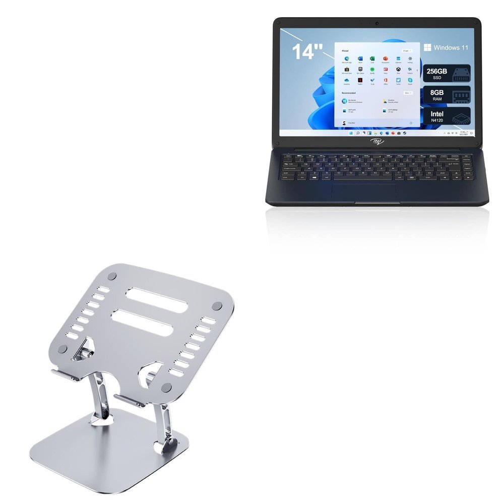 BoxWave Stand and Mount Compatible with LETSUNG ABLE 1S (14 in) - Executive VersaView Laptop Stand, Ergonomic Adjustable Viewing Angle Metallic Riser - Metallic Silver