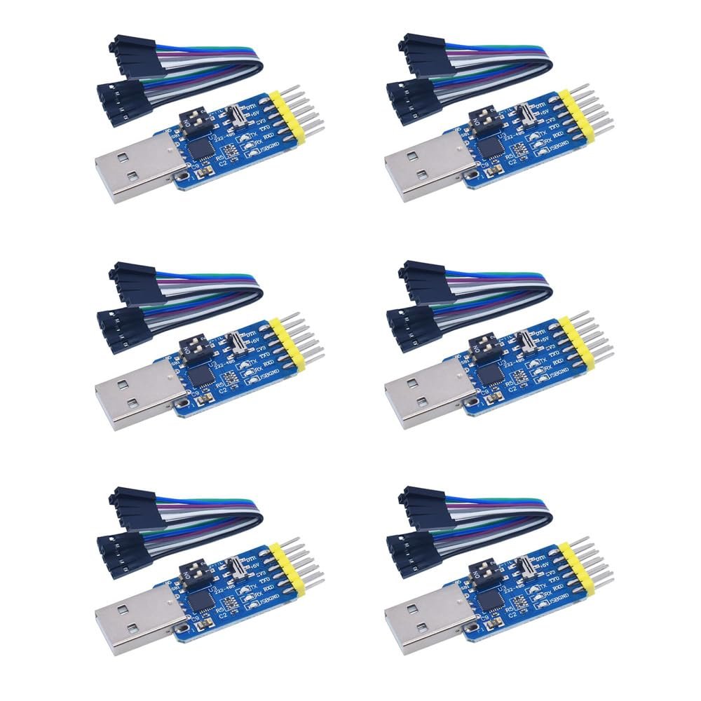 6Pcs CP2102 USB-UART 6 in 1 USB to Serial Port Adapter Converter USB-TTL USB-RS232 USB-RS485 TTL-RS232 TTL-RS485 RS232-RS485 Serial Adapter 3.3V 5V Universal Adapter Module