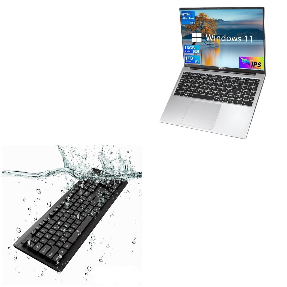 BoxWave Keyboard Compatible with FUNYET DuetBook (16 in) - AquaProof USB Keyboard, Washable Waterproof Water Resistant - Jet Black