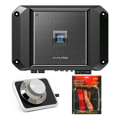 Alpine R2-A60F 4 Channel 600 Watt Class D Car Audio Amplifier & RUX-H01 Remote Bass Knob & KIT10 Installation AMP Kit