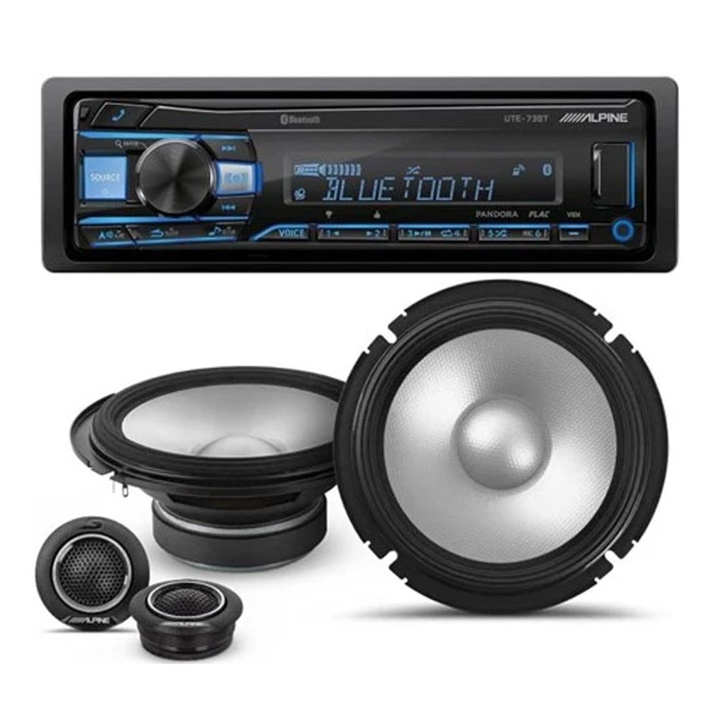Alpine UTE-73BT in-Dash Digital Media Receiver Bluetooth & S2-S65C 6.5" Component Speakers