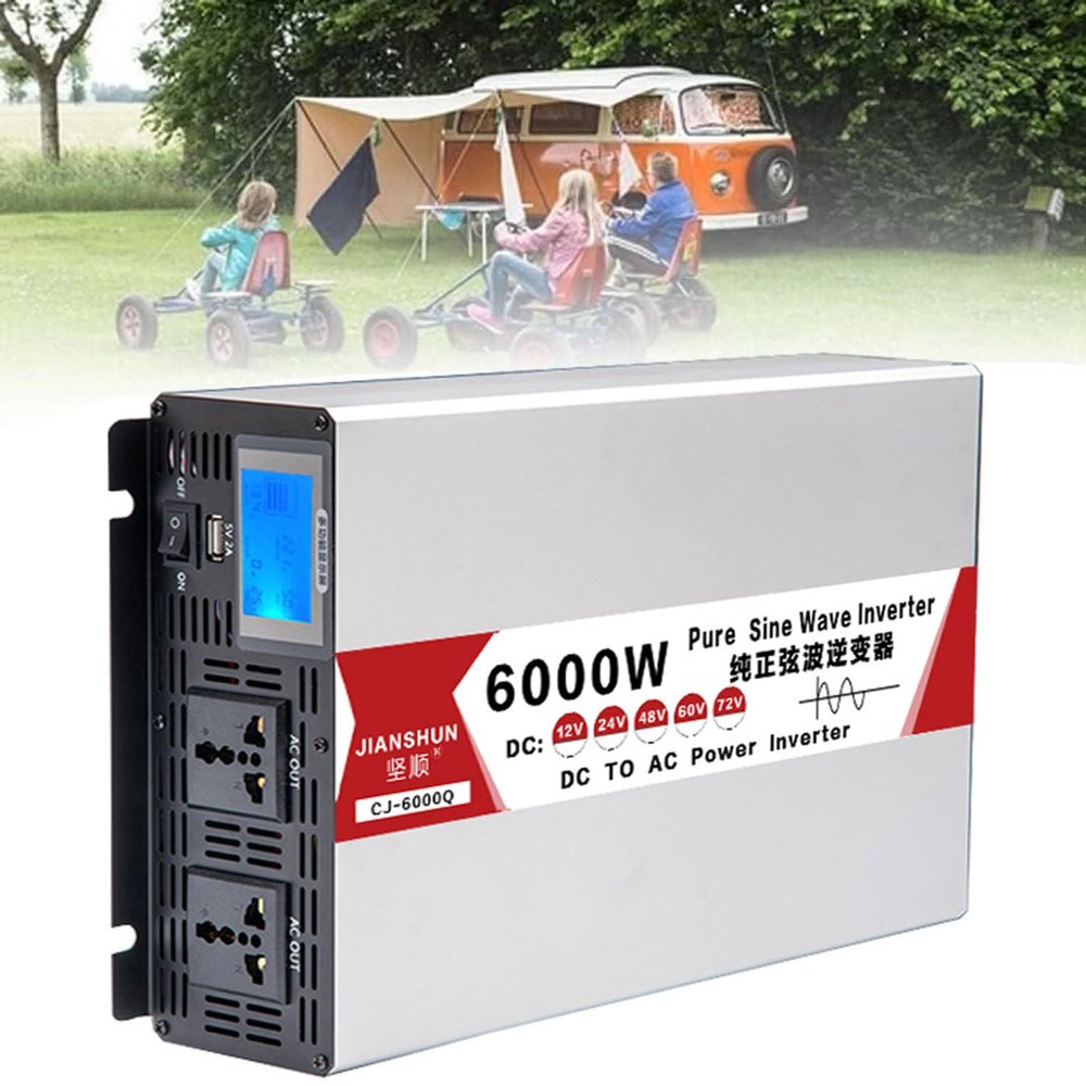 4000/5000/6000/8000w Pure Sine Wave Power Inverter, Intelligent Inverter 12/24/48/60v Dc to Ac 110/220v Converter with LCD Display for Camping,6000W-24Vto220V