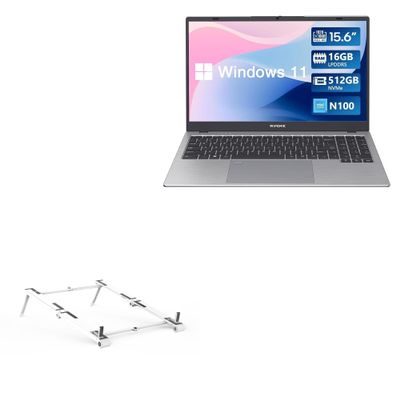 BoxWave Stand and Mount Compatible with WIPEMIK P15 Laptop (15.6 in) - Pocket Aluminum Stand 3-in-1, Portable Multi Angle Viewing Riser - Metallic Silver
