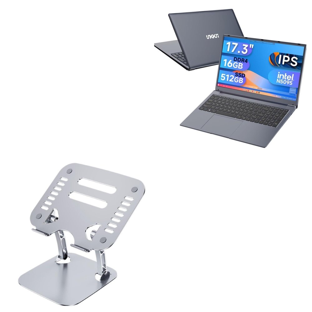 BoxWave Stand and Mount Compatible with IJKKJI MTL1561 Windows 11 Laptop (17.3 in) - Executive VersaView Laptop Stand, Ergonomic Adjustable Viewing Angle Metallic Riser - Metallic Silver
