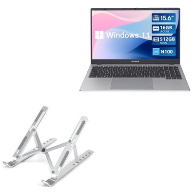 BoxWave Stand and Mount Compatible with WIPEMIK P15 Laptop (15.6 in) - Compact QuickSwitch Stand, Portable Multi Angle Viewing Foldable Riser - Metallic Silver