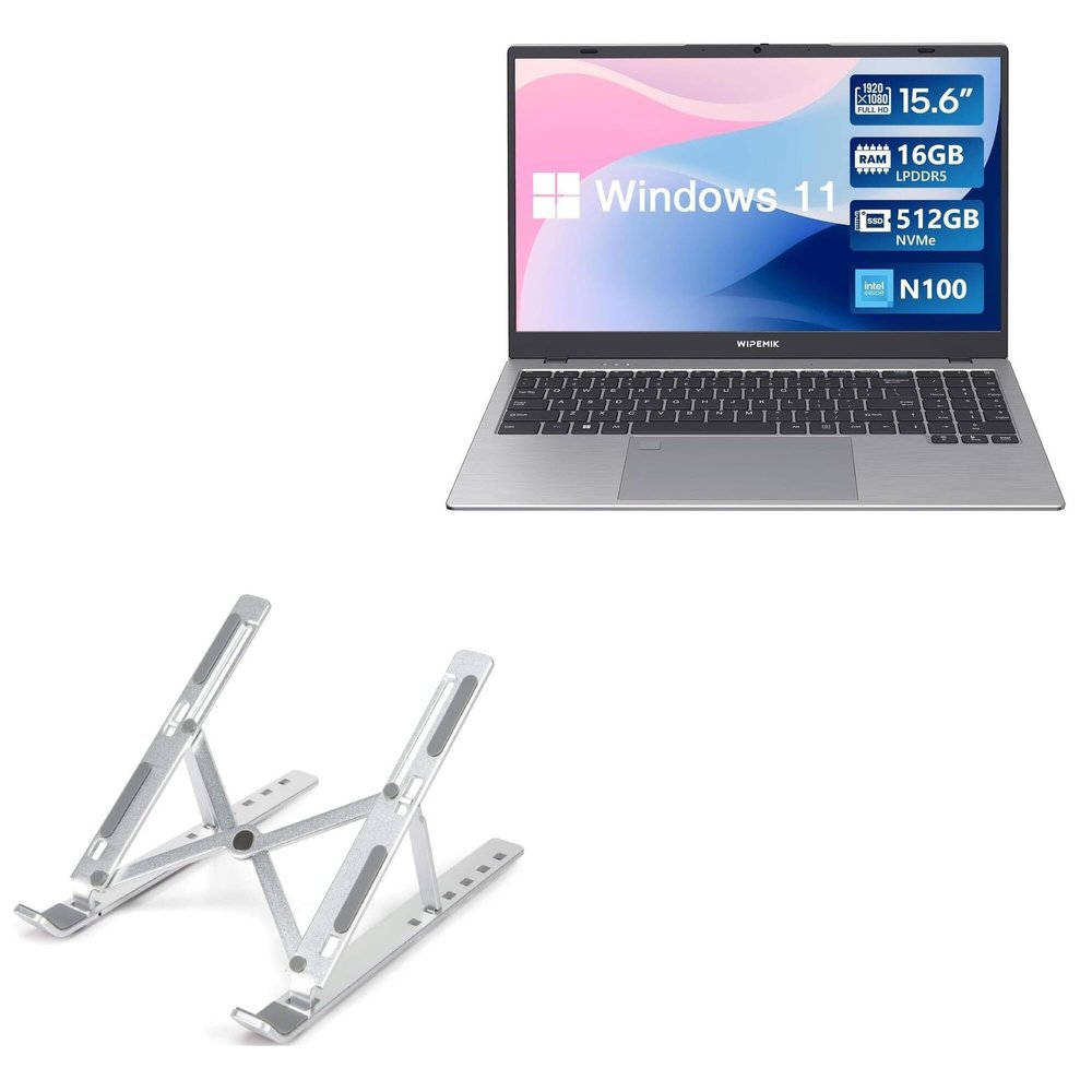 BoxWave Stand and Mount Compatible with WIPEMIK P15 Laptop (15.6 in) - Compact QuickSwitch Stand, Portable Multi Angle Viewing Foldable Riser - Metallic Silver