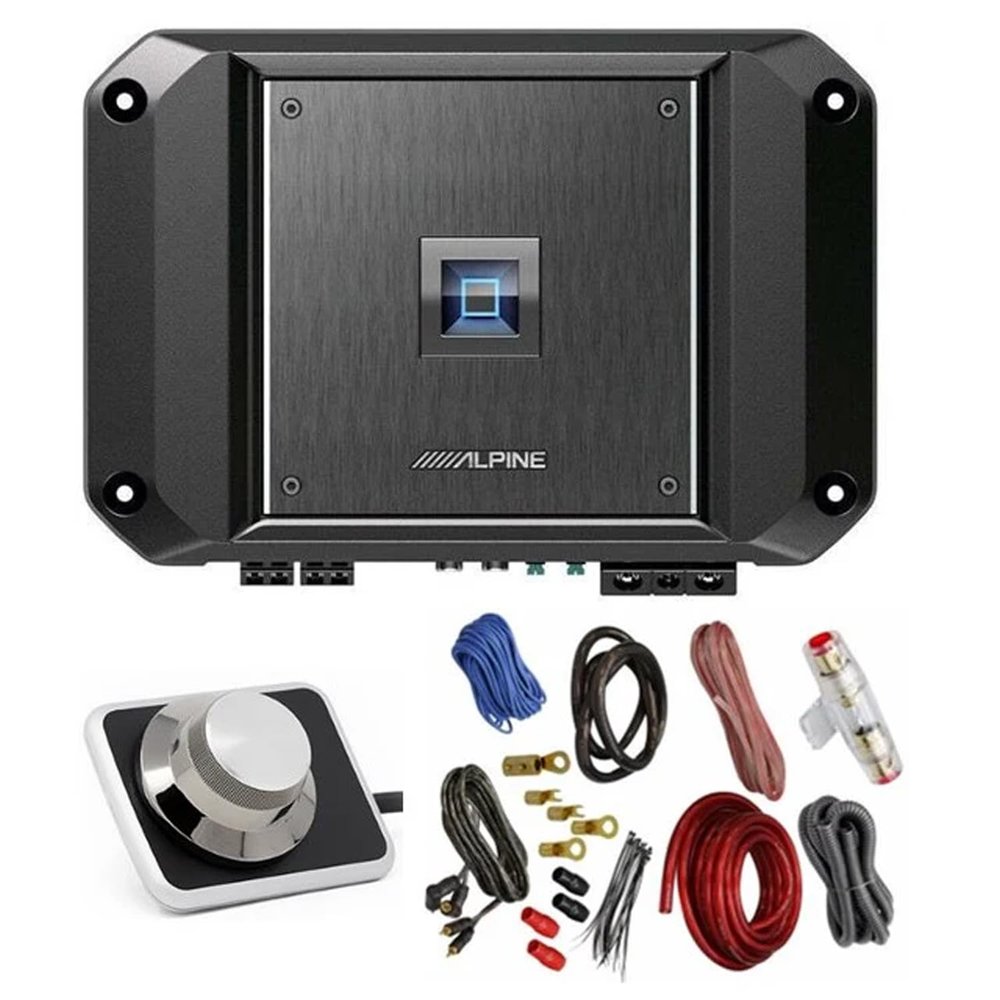 Alpine R2-A60F 4 Channel 600 Watt Class D Car Audio Amplifier & RUX-H01 Remote Bass Knob & KIT4 Installation AMP Kit