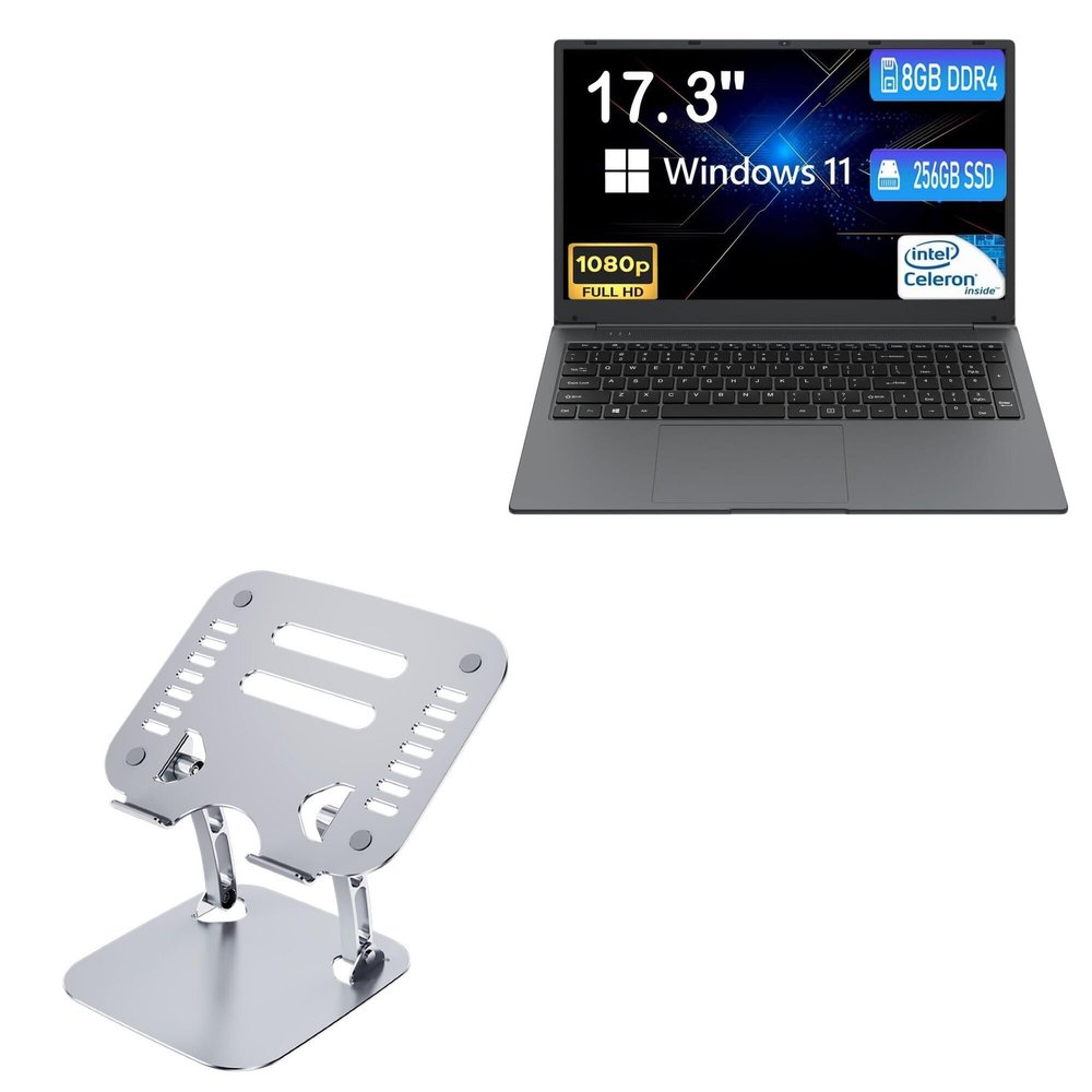 BoxWave Stand and Mount Compatible with MTWZMM MTL1732N Laptop (17.3 in) - Executive VersaView Laptop Stand, Ergonomic Adjustable Viewing Angle Metallic Riser - Metallic Silver
