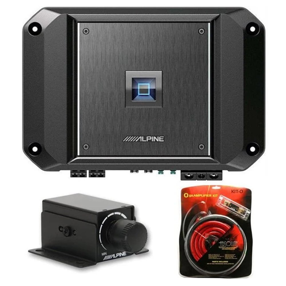 Alpine R2-A60F 4 Channel 600 Watt Class D Car Audio Amplifier & RUX-KNOB.2 Remote Bass Knob & KIT0 Installation AMP Kit